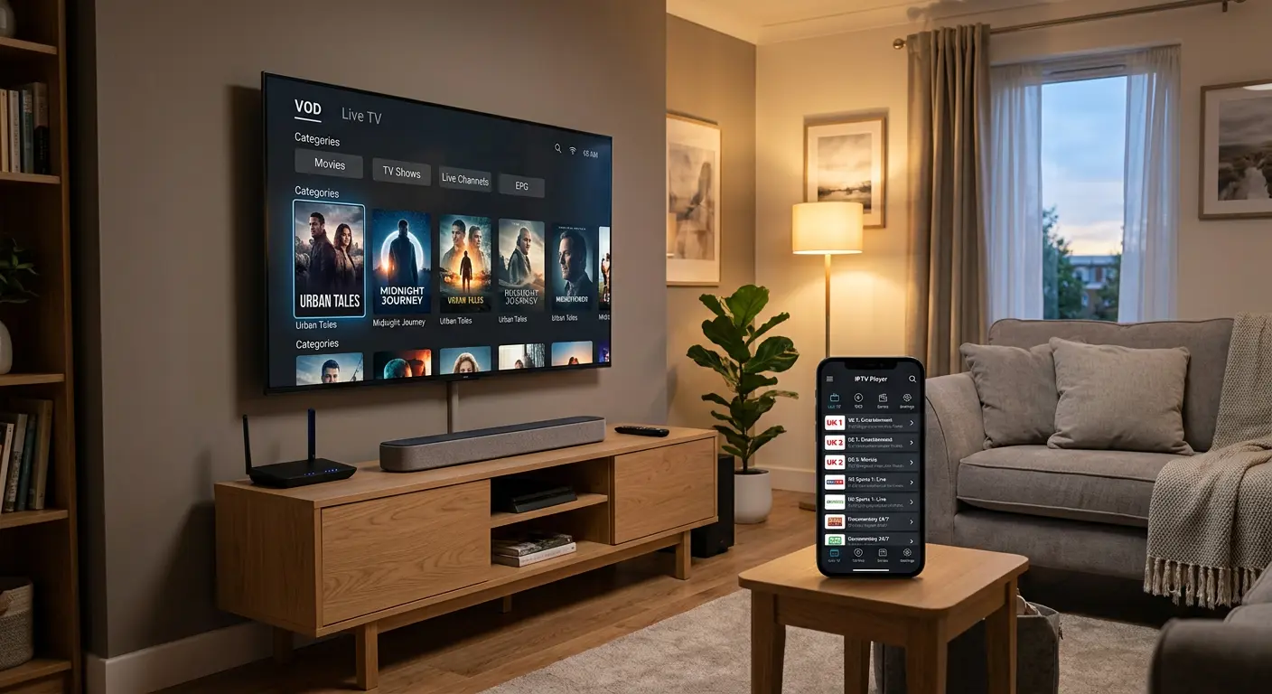 Modern smart TV setup representing IPTV subscription UK service